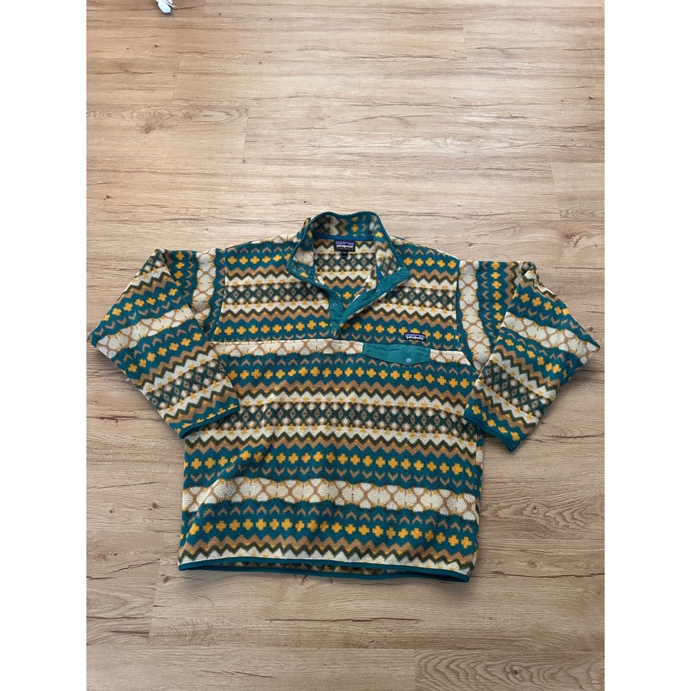 Patagonia Synchilla Snap T Fleece Pullover Men L 25450FA15 Geometric Teal 2015